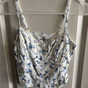 Hollister White Floral Cami with Blue Flowers
